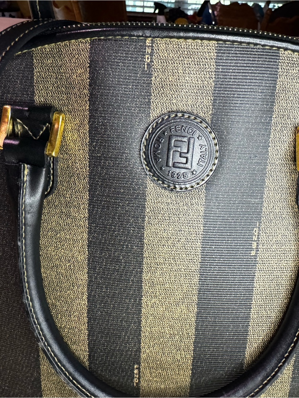Authentic Vtg Fendi Pequin Brown Black Bold Striped Dome Satchel Pre-owned - Picture 2 of 12